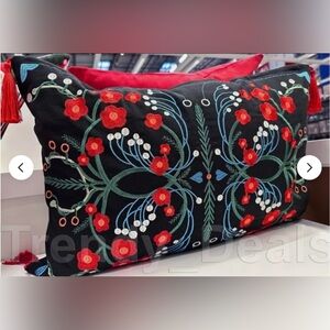 IKEA VINTERFINT CUSHION COVER TASSELED EMBROIDERED BLACK & MULTCLR 16" x 23"